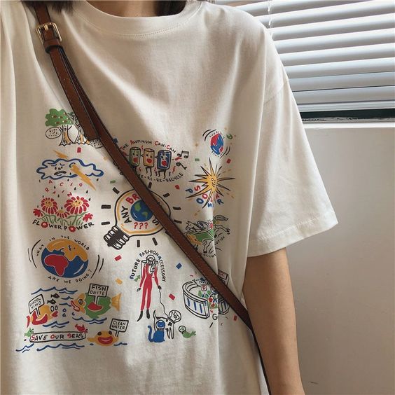 Hand Drawn Cartoon White Tee