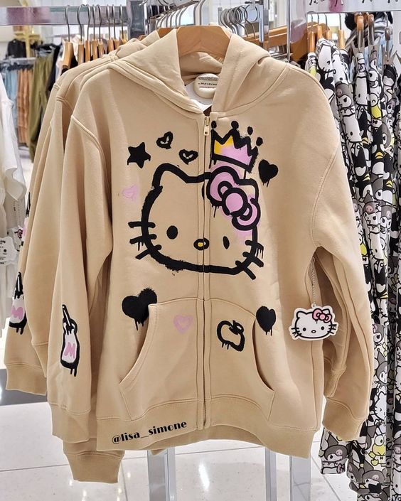 Hello Kitty Coat Women Autumn Fashion Thick Cute Hooded Sweater Loose Zip Up Hoodie