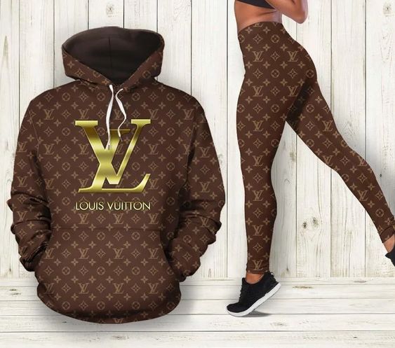 Louis Vuitton Brown Fashion Hoodie Leggings Set Luxury Brand Clothing Clothes Outfit For Women