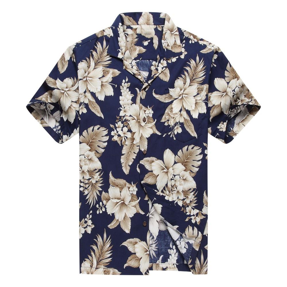 Mens Aloha Shirt Grey Floral Cluster in Navy - Intercept Inter National