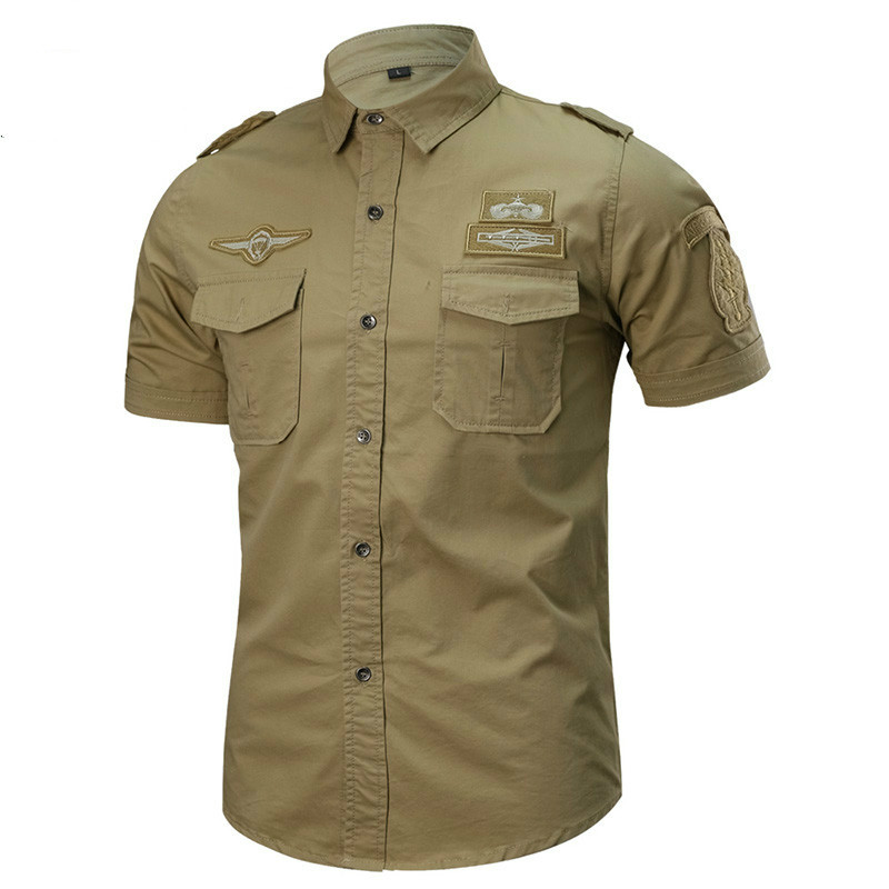 Summer Military Shirt Men Cotton Short Sleeve 101 Airborne Tactical Air ...