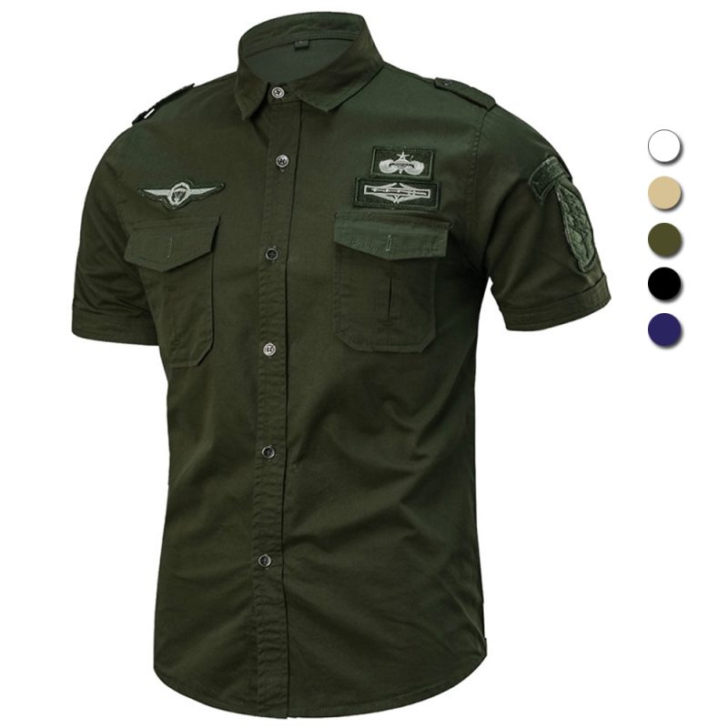 Summer Military Shirt Men Cotton Short Sleeve 101 Airborne Tactical Air ...