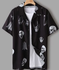 Guys Skull Print Button Up Shirt