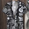 Men 1pc Random Musical Instrument & Letter Graphic Button Up Shirt