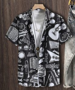 Men 1pc Random Musical Instrument & Letter Graphic Button Up Shirt