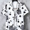 Men Floral & Slogan Graphic Button Up Shirt Without Tee