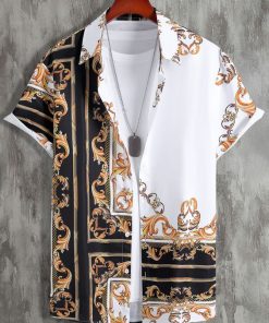 Men Random Baroque And Scarf Print Button Up Shirt Without Tee