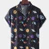 Mens Star Spaceship Cartoon Printing Breathable Short Sleeve Casual Shirts