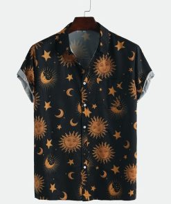 Mens Sun Pocket Funny Picture Printed Short Sleeve Shirts