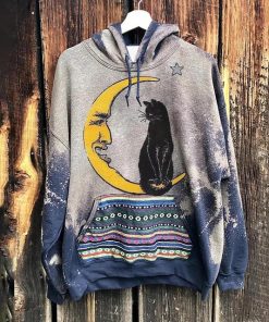 Sun Print Hoodie Women Sweatshirts Aesthetic Ethnic Casual Long Sleeve Pullover Hooded Tops Hippies Streetwear Female Jumper Top - E