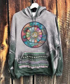 Sun Print Hoodie Women Sweatshirts Aesthetic Ethnic Casual Long Sleeve Pullover Hooded Tops Hippies Streetwear Female Jumper Top - G