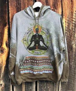 Sun Print Hoodie Women Sweatshirts Aesthetic Ethnic Casual Long Sleeve Pullover Hooded Tops Hippies Streetwear Female Jumper Top - H