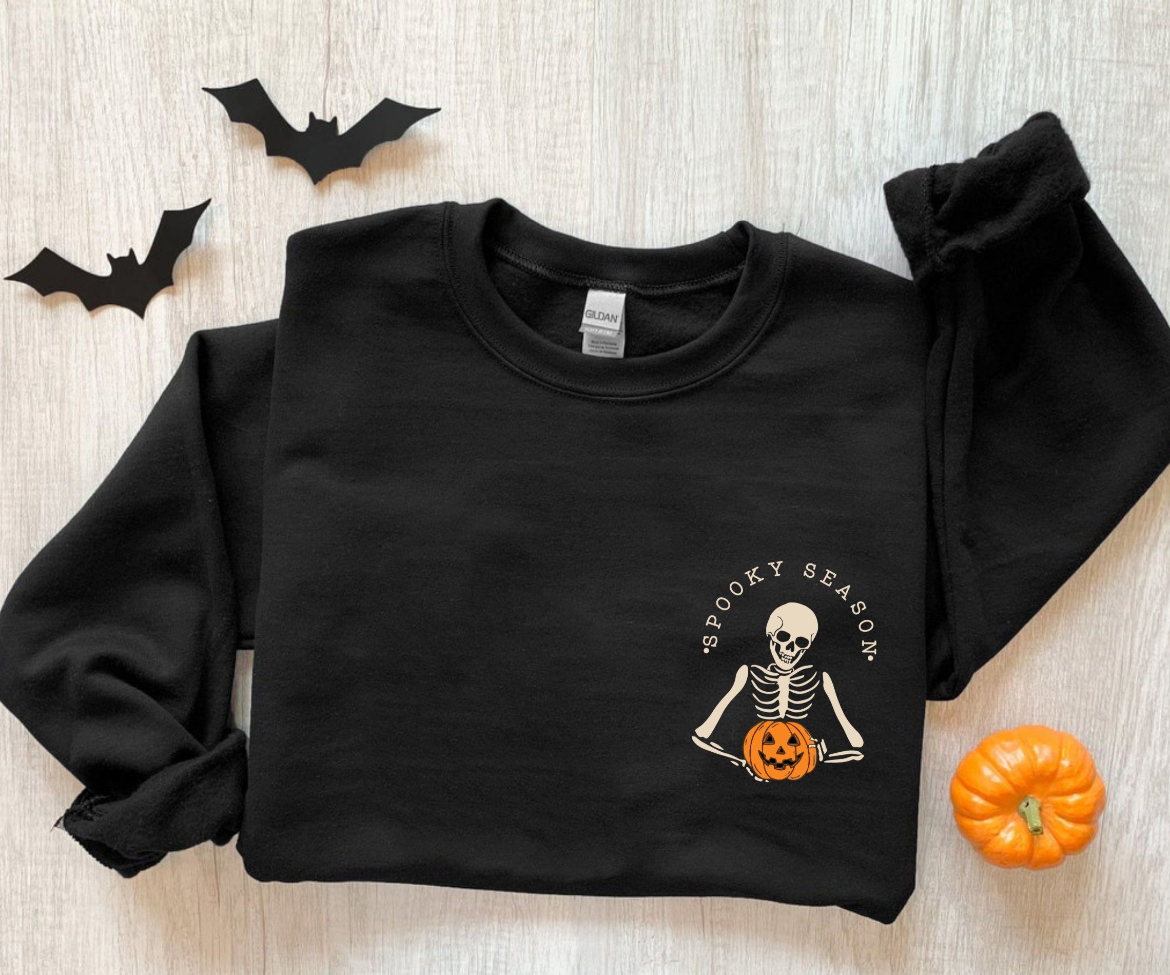 Spooky Season sweatshirt, minimal Halloween sweater, Skeleton pocket sweatshirt, …