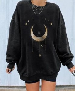 Sun Moon Print Women's Cozy Loose Sweatshirt