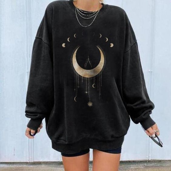 Sun Moon Print Women’s Cozy Loose Sweatshirt