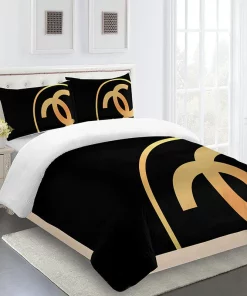 Chanel Golden Logo Black Luxury Brand Bedding Set