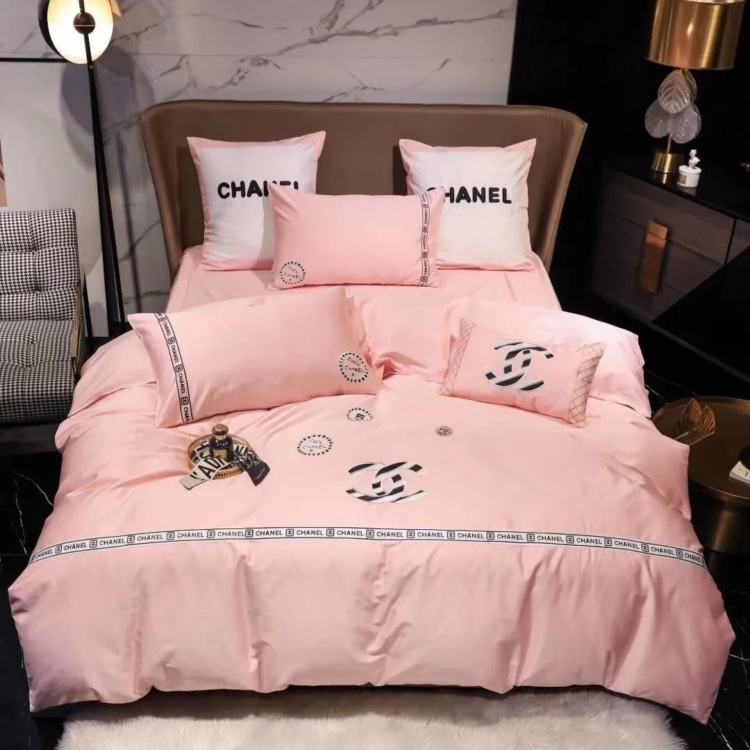 Chanel Light Pink Luxury Brand Premium Bedding Set