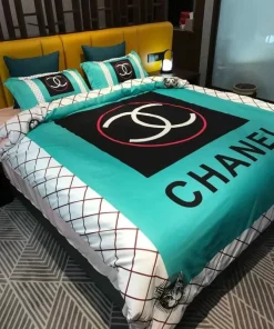 Chanel Logo Cyan Luxury Brand Bedding Set