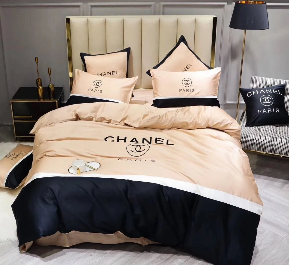 Chanel Paris Cream Luxury Brand Premium Bedding Set