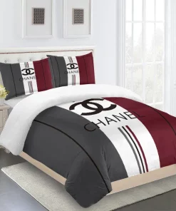 Chanel Red Grey White Luxury Brand Premium Bedding Set