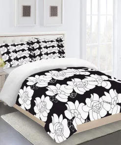 Chanel White Flowers Black Luxury Brand Bedding Set