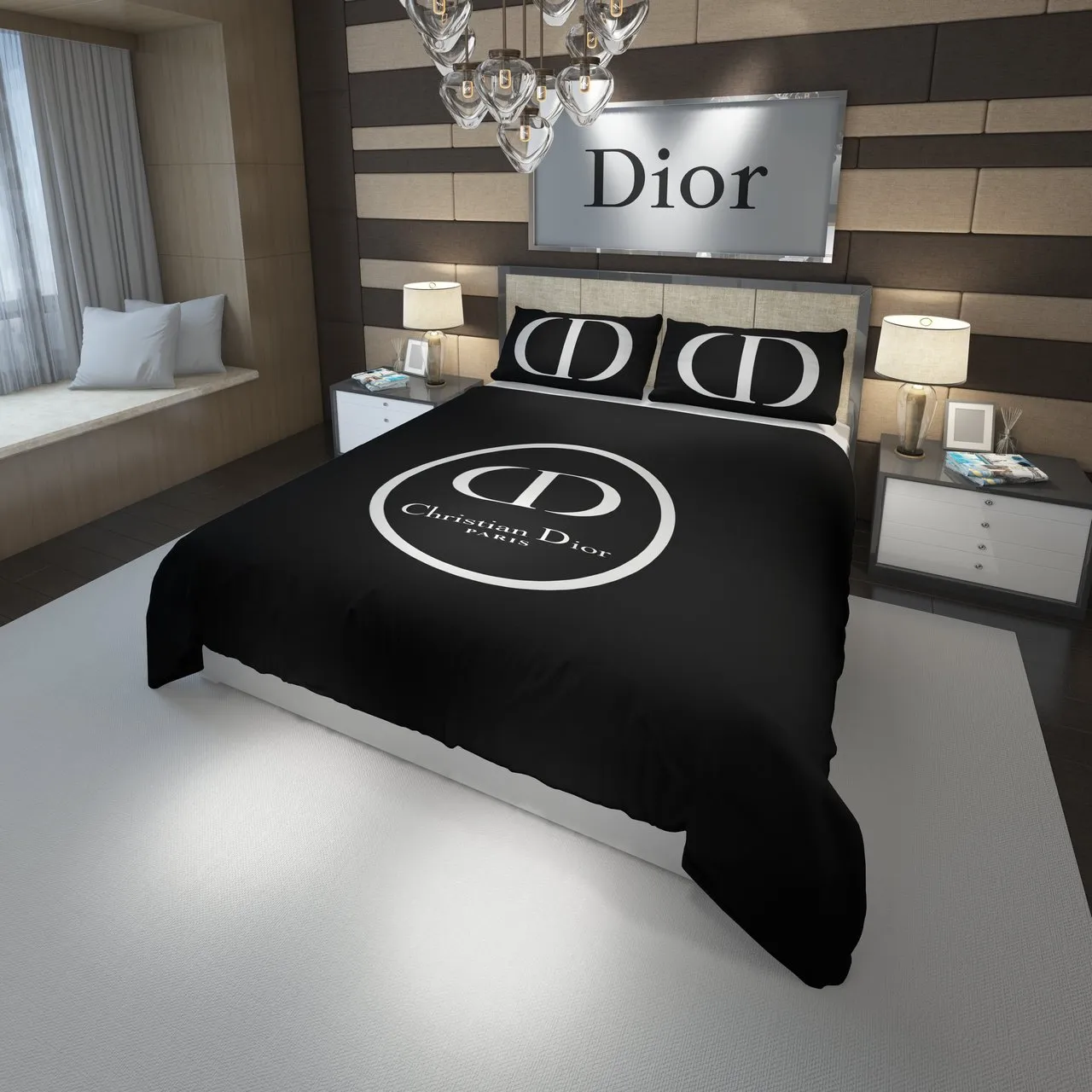 Christian Dior Black Circle Fashion Luxury Brand Premium Bedding Set