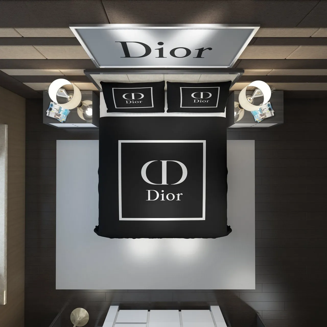 Christian Dior Black Fashion Luxury Brand Premium Bedding Set