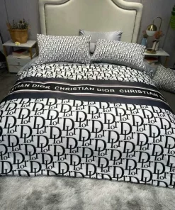 Christian Dior Black White Logo Luxury Brand Premium Bedding Set