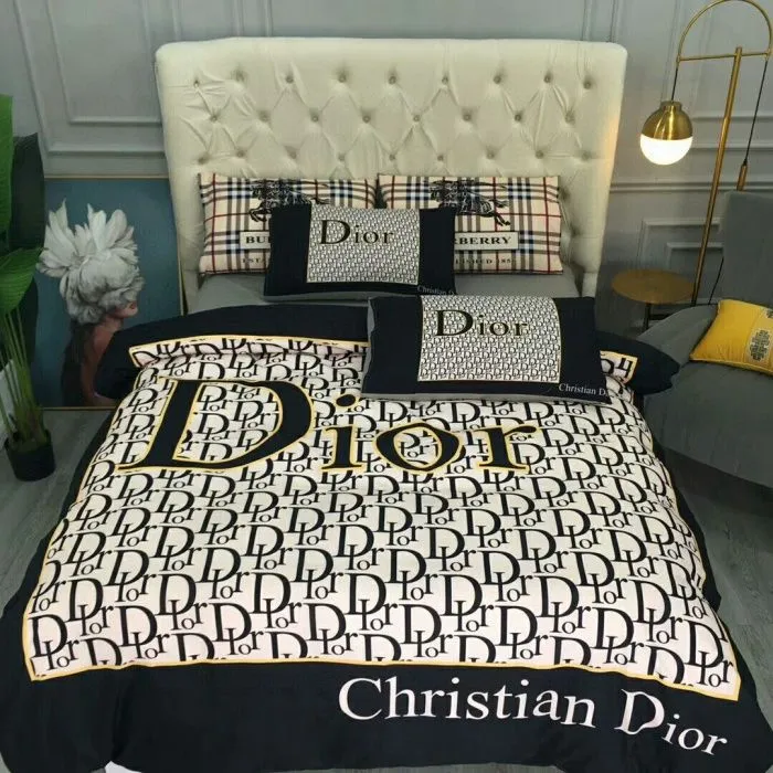 Christian Dior Black White Luxury Brand Premium Bedding Set