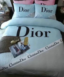 Christian Dior Light Blue Luxury Brand Premium Bedding Set