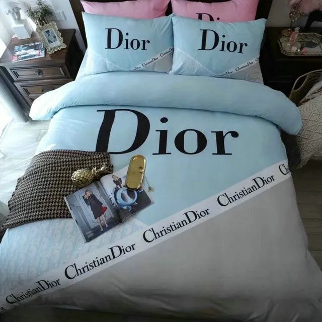 Christian Dior Light Blue Luxury Brand Premium Bedding Set