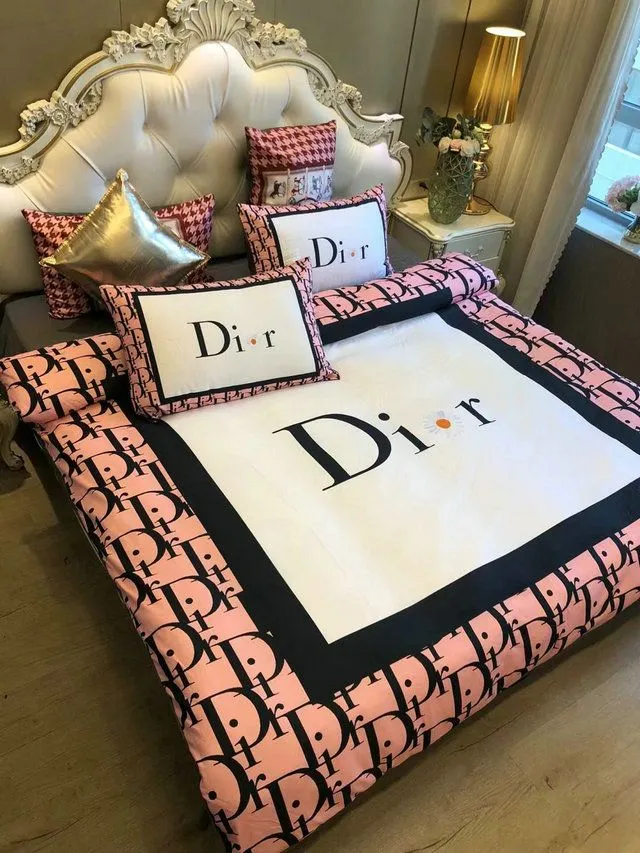 Christian Dior Light Pink Luxury Brand Premium Bedding Set