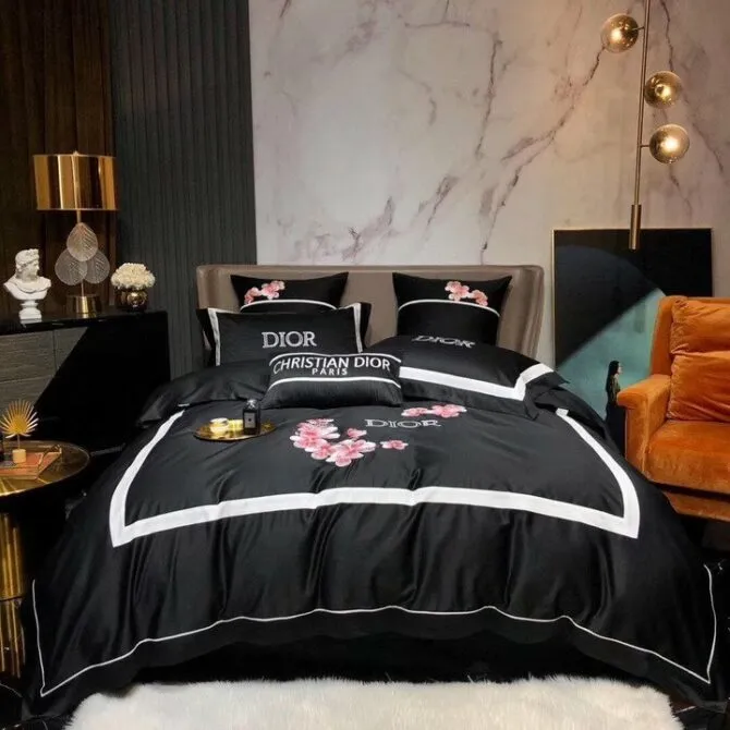 Christian Dior Paris Black Luxury Brand Premium Bedding Set