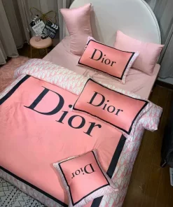 Christian Dior Pink Logo Luxury Brand Premium Bedding Set