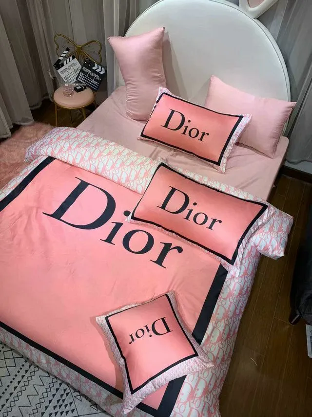 Christian Dior Pink Logo Luxury Brand Premium Bedding Set