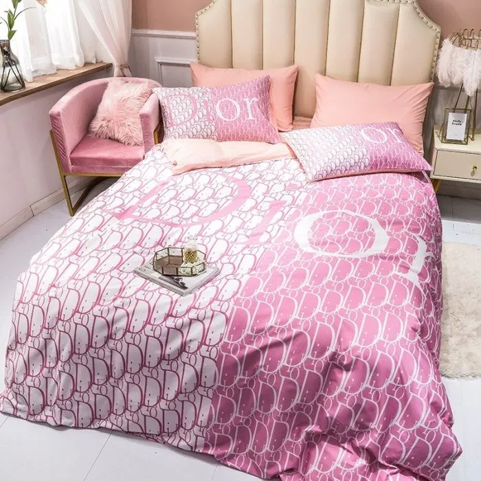 Christian Dior Pink Luxury Brand Premium Bedding Set