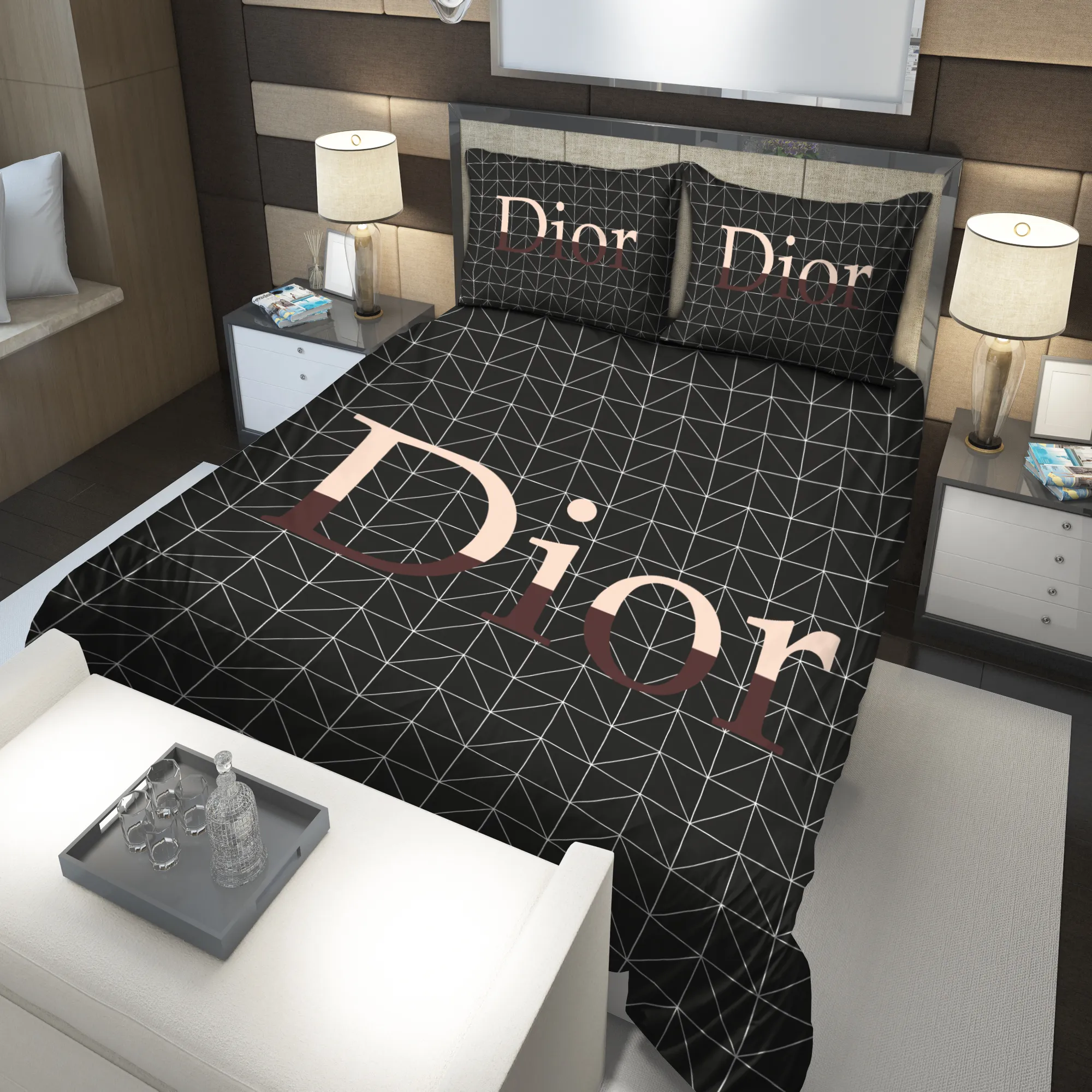 Dior Black Fashion Luxury Brand Premium Bedding Set