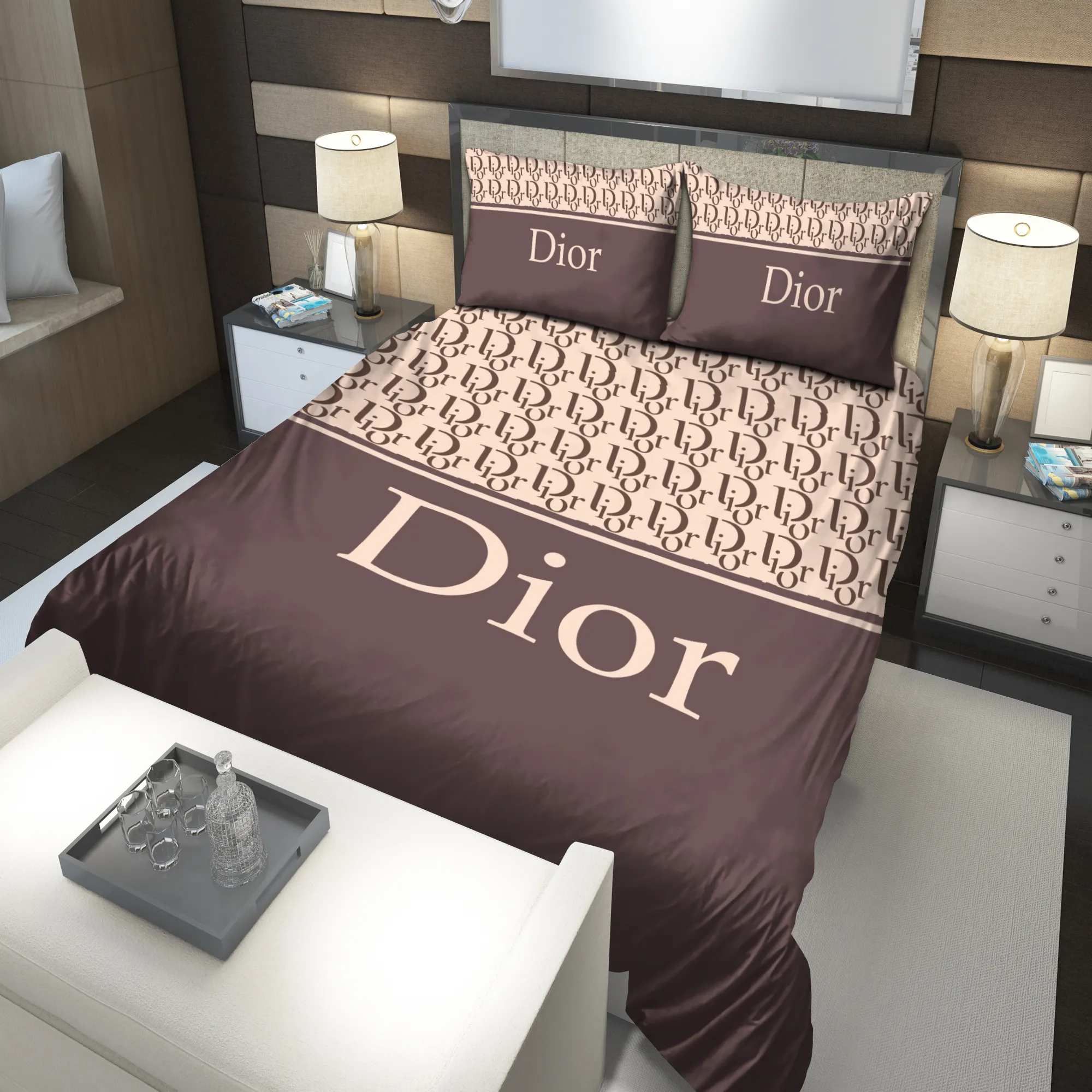 Dior Brown Fashion Luxury Brand Premium Bedding Set