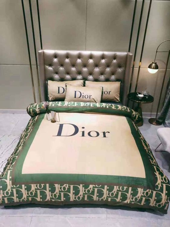 Dior Green Logo Luxury Brand Bedding Set