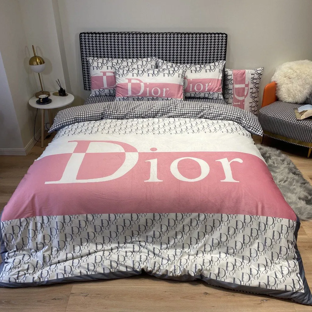 Dior Pinky White Luxury Brand Premium Bedding Set