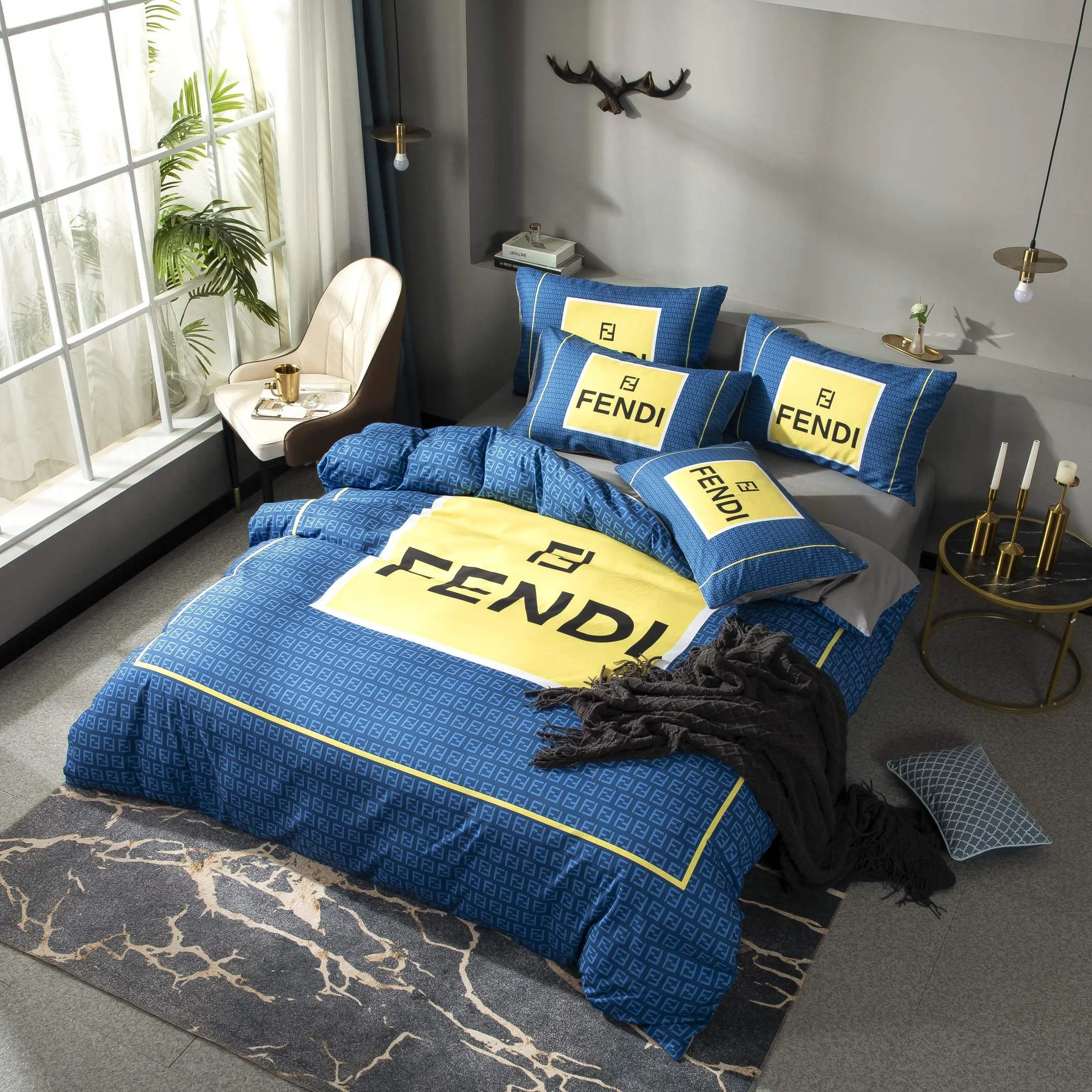 Fendi Blue Luxury Brand Premium Bedding Set