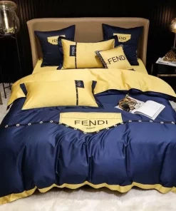 Fendi Blue Yellow Luxury Brand Premium Bedding Set