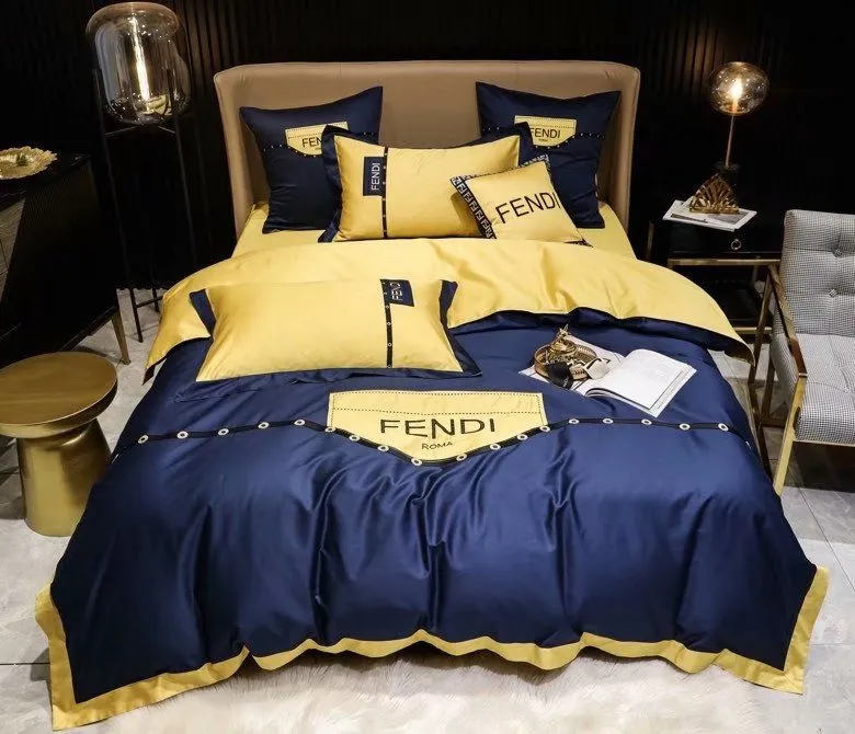 Fendi Blue Yellow Luxury Brand Premium Bedding Set