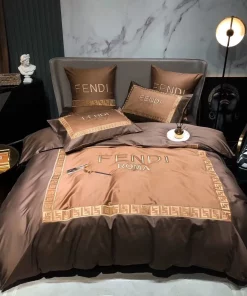 Fendi Roma Brown Luxury Brand Premium Bedding Set