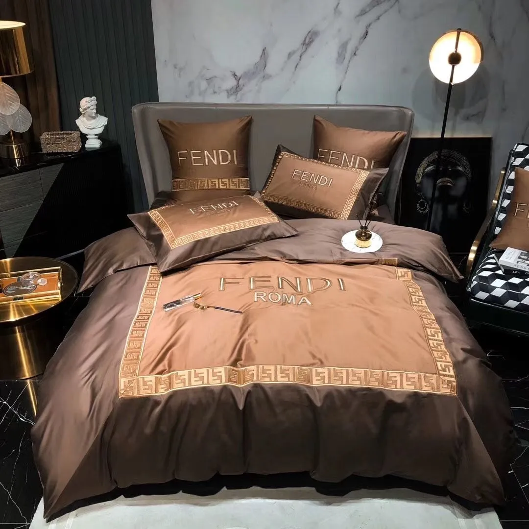 Fendi Roma Brown Luxury Brand Premium Bedding Set