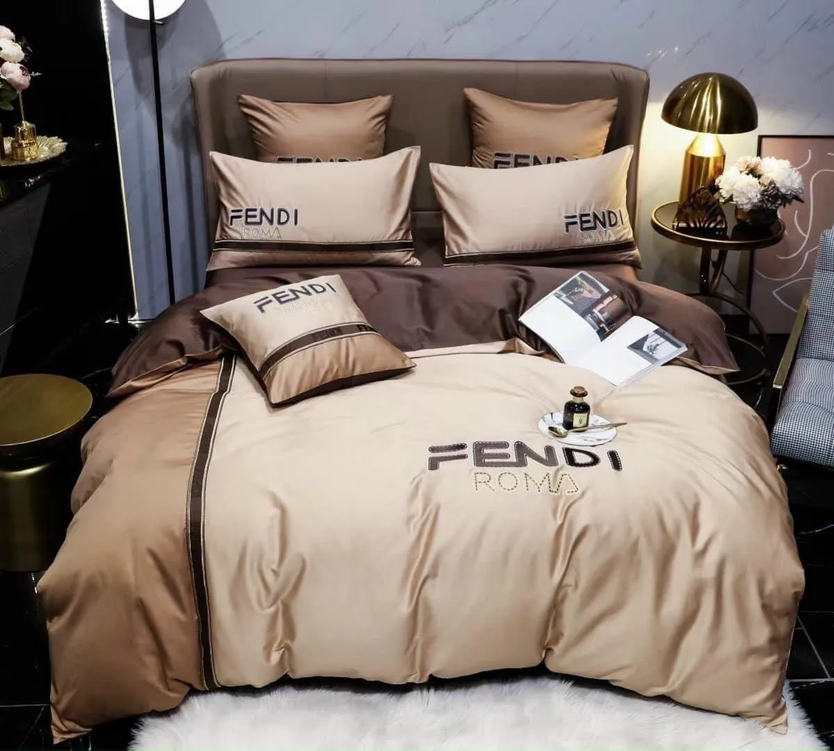 Fendi Roma Brown Premium Luxury Brand Bedding Set