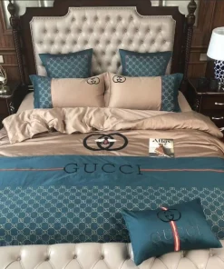 Gucci Beige Blue Luxury Brand Bedding Set