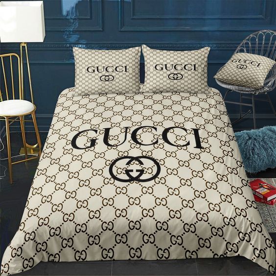 Gucci Beige Logo Luxury Brand Bedding Set