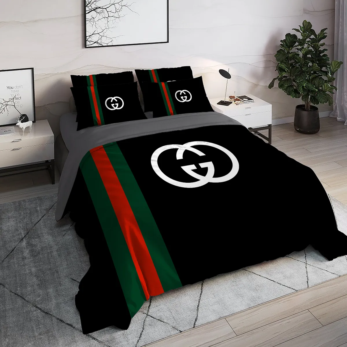 Gucci Black Luxury Brand High End Premium Bedding Set