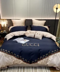 Gucci Blue Khaki Beige Luxury Brand Bedding Set